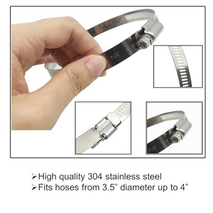 Upgraded Version 4" (Diameter) Thicken Adjustable 304 Stainless Steel Duct Clamps Pipe Clamp Air Ducting Clamp worm drive hose clamps (4Pcs, 91mm-114mm) - size: T 4" -4Pcs