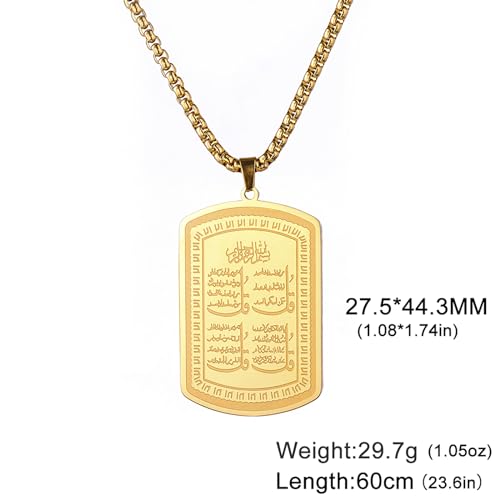 VASSAGO Islamic Allah Necklace for Men Women Stainless Steel Muslim Ayatul Kursi Necklace Islam Arabic Eid Ramadan Jewelry Gift - color: Gold Koranic Necklace