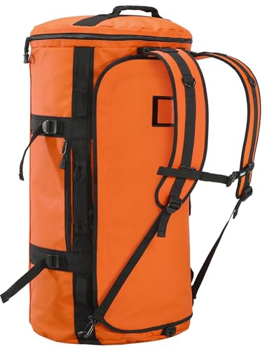 MIER 여행용 캠핑 체육관 스포츠용 대형 더플 백 백팩, 45L/60L/90L | 방수, 컨버터블 더플, 탈착식 백팩 스트랩, 신발 수납 공간, 튼튼한 타폴린, 3가지 사이즈 - color: 주황색., size: 90L