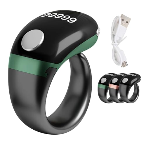 Adjustable Finger Counter Clicker Ring, Muslim Digital Azan Alarm Clock Ring, Digital Electronic Smart Ring Counter with Display & Type-C Charging - Accurate & Portable Ring Tally Counter(Green) - color: Green