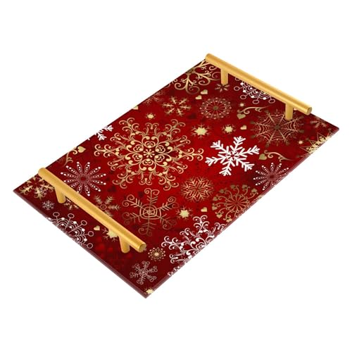 Bathroom Vanity Tray Counter Organizer, Christmas Snowflakes Red Decorative Tray with Handles Countertop Storage for Bathroom Bedroom Kitchen Home Farmhouse - color: Christmas Snowflakes Red