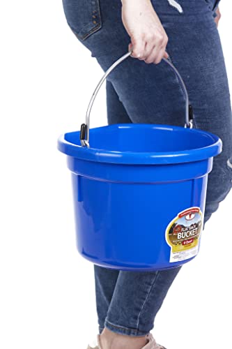 Little Giant® Flat Back Plastic Animal Feed Bucket | Animal Feed Bucket with Metal Handle | Horse Stall Feeding and Watering Supplies (Blue, 8 Quart) - color: Blue, size: 8 Quart