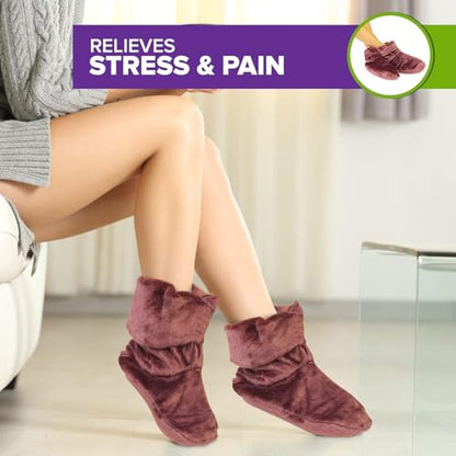 Mars Wellness Heated Microwavable Foot Booties - Microwavable Socks - Herbal Hot/Cold Deep Penetrating Herbal Aromatherapy Wrap Warmer (Mauve) - 3 Pack - color: Mauve, size: Pack of 3