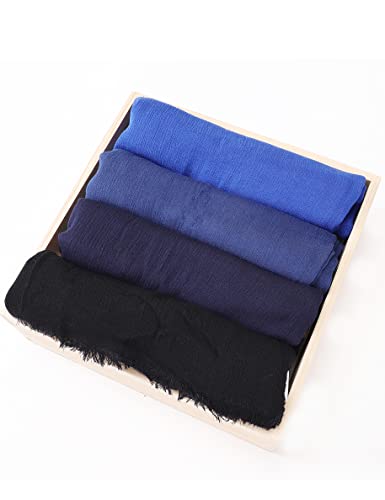 Txameru Hijab Scarf for Women - Muslim Rayon Crinkle With Fringe Edge - color: Nave Blue