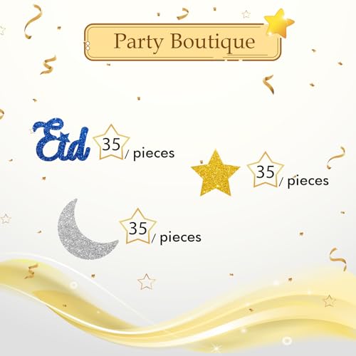 100pcs Eid Mubarak Confetti, Gold Glitter Ramadan Kareem Table Confetti for Muslim Islamic Party, Eid Paper Cut Outs, Holiday Festival Birthday Party Table Decoration - style: Eid-Blue