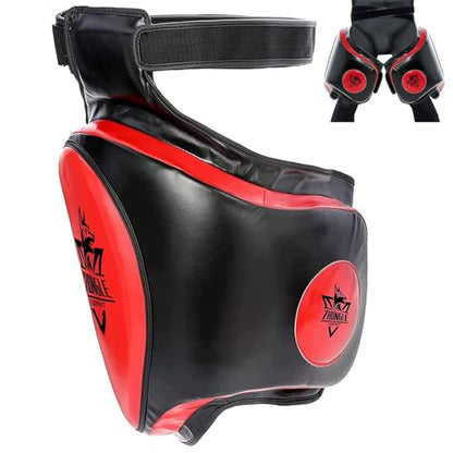 Groin & Thigh Guard Set for Muay Thai/MMA - 10cm Shock Absorption Pads | Adjustable Straps & Multi-Layer Protection (23.6in)