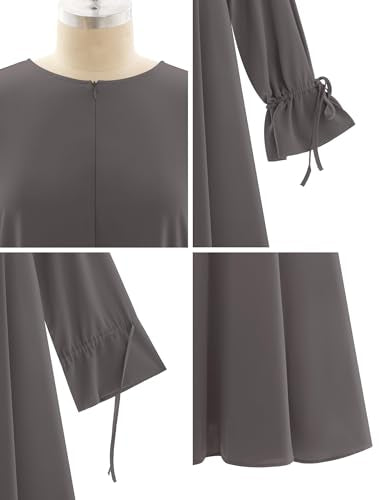 ODIZLI Women's Abaya Muslim Long Sleeve Tie Cuffs Prayer Dress Arabic Kaftan Dubai Turkey Islamic Dresses - color: Dark Gray, size: Large