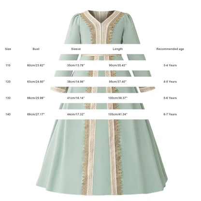 Toddler Girls Muslim Abaya Dress Islamic Dubai Modest Lace Belted Dress Abayas Kaftan Eid Prayer Clothes Arabian Maxi Robe - color: Light Green-a, size: 3-4T