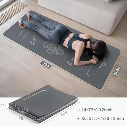 Avoalre Yoga Mat Foldable - Textured Non Slip Exercise Mat -Travel Lightweight Hot Yoga Mat with Carry Bag for Pilates & Home Workouts (72" L x 32" W x 3mm Thick) - color: Gray