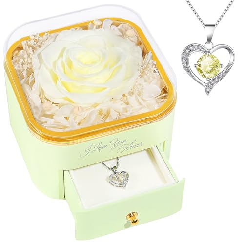Beferr Mothers Day Forever Rose with Necklace for Mom Birthday Gifts Preserved Roses Eternal Flower for Delivery Fresh Flowers Gifts for Mother Wife Her Grandma Sister Daughter Girls Friends - color: Cream Yellow