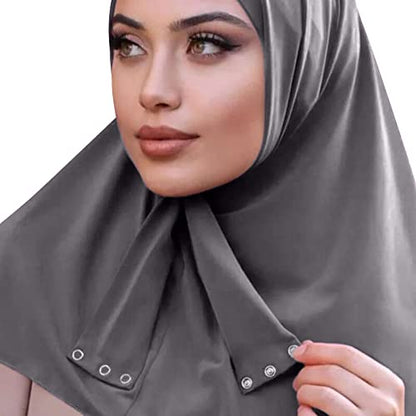 AIBEARTY Women Fashion Instant Muslim Turban Hijab with Snap Fastener Breathable Headscarf Bonnet Cap Turban Hat Shawl - color: Modal Grey -3 Buttons
