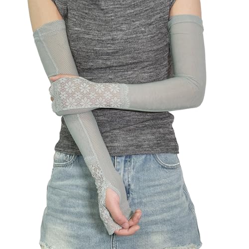 Lace Ice Arm Sleeves for Women Sleeves to Cover Arms for Women, Sun Protection UV Sleeve for Outdoor Activities, Driving and Summer Fashion Grey