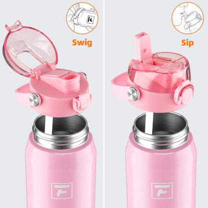 Fanhaw 24 oz Insulated Stainless Steel Water Bottle with 2-in-1 Straw& Chug Lid, Leakproof Wide Mouth Vacuum Bottle for School, Sports, Kids, Teens& Adults, Back to School Essentials (Pink) - color: Pink