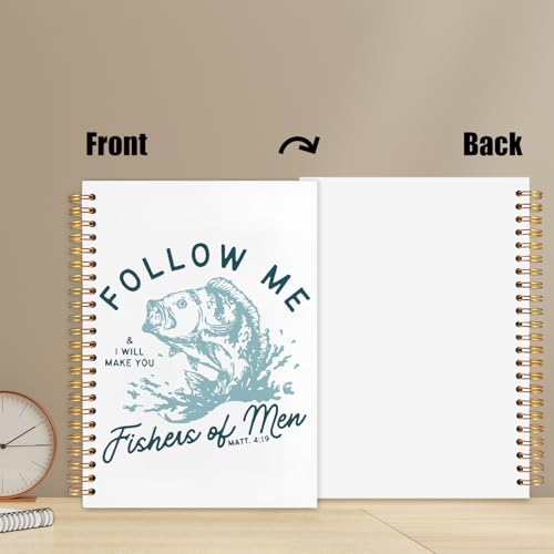 WUCHJ Blue Retro Fish Christian Notebook,Boys Religious Notebook, Matthew 4:19 Bible Verse Journal, Blue Religious Scripture Spiral Notebook Journal for Note Taking, Christian Faith Based Gifts for Women Men, 5.5x8.3 Inch - color: follow me blue fish
