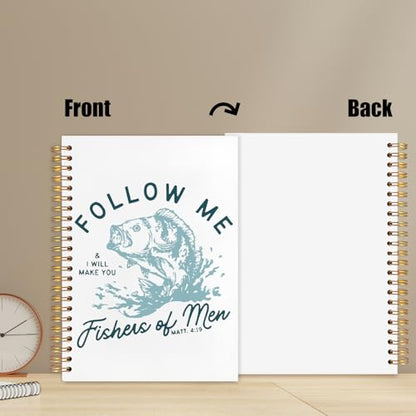 WUCHJ Blue Retro Fish Christian Notebook,Boys Religious Notebook, Matthew 4:19 Bible Verse Journal, Blue Religious Scripture Spiral Notebook Journal for Note Taking, Christian Faith Based Gifts for Women Men, 5.5x8.3 Inch - color: follow me blue fish
