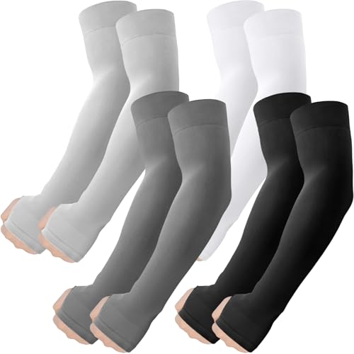 ROXUN Arm Sleeves with Thumb Hole, Cooling UV Sun Protection Compression Tattoo Cover Up for Men/Women - color: 4 Pairs - Black+white+dark Gray+light Gray