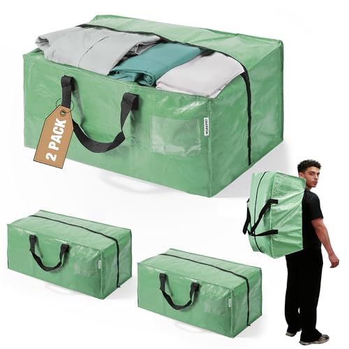 WORKPRO 2 Pack Extra Large Moving Bags with Backpack Straps & Handles | Heavy Duty Moving Storage Bags, Green, Double Zippers for Moving, Dorm, Closet Storage, Travel & Space Saving - color: Green, size: 2 Pack
