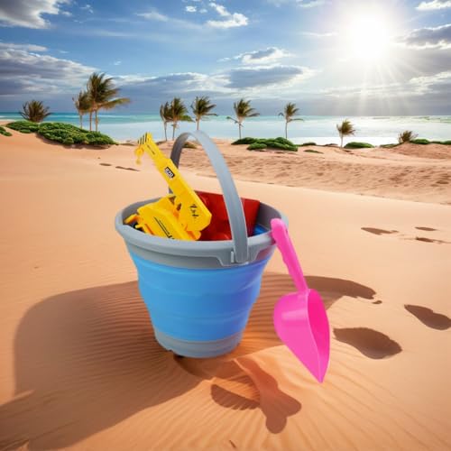 SAMMART 5.5L (1.4 Gallon) Collapsible Plastic Bucket - Foldable Round Tub - Portable Fishing Water Pail - Space Saving Outdoor Waterpot (Grey/Marine Blue (Set of 2)) - color: Grey/Marine Blue (Set of 2)