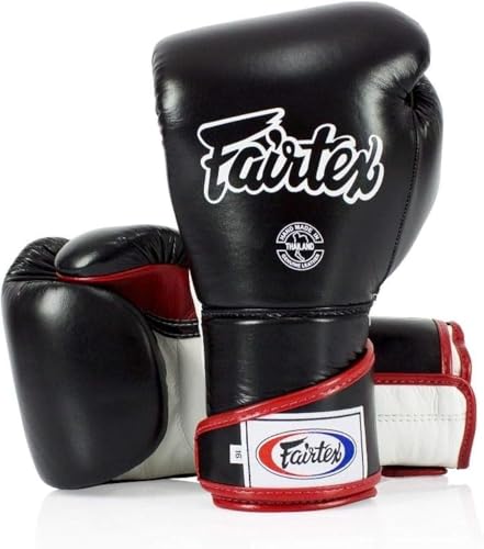 Fairtex BGV6 Angular Boxing Gloves, Locked Thumb Muay Thai MMA Kickboxing | Premium synthetic body with triple-layer foam padding. Joint protection and firm wrist support safeguard hands on heavy bags - color: Black/White/Red, size: 12oz