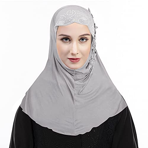 Women Soft One Piece Hijab Long Muslim Turban Islamic Full Head Scarf - color: Grey/Flower