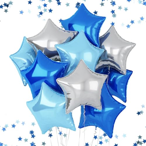 Blue Silver Star Balloons, 18 Inches Star Foil Balloons for Helium - color: Blue Silver