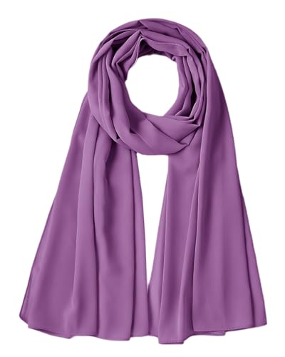 Chiffon Scarf for Women Lightweight Breathable Sunscreen Soft Solid Hijab Scarf for Daily & Muslim Wear - color: Ancient Purple Chiffon Scarf