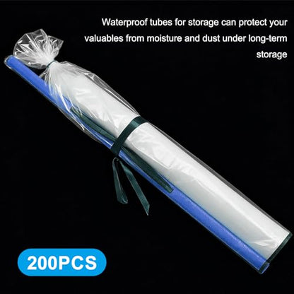 200 Pack Long Plastic Poly Bags, 4x40 Inch 2 Mil Clear Polyethylene Sleeves for Storage & Shipping, Flat Open Waterproof Poster Tube Protectors