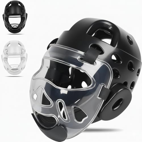 Youth & Adults Taekwondo Headgear – Adjustable MMA Helmet with Removable Face Shield & Ultra-Soft Padding for Kickboxing, Muay Thai, Combat Training - color: BLACK, size: Small