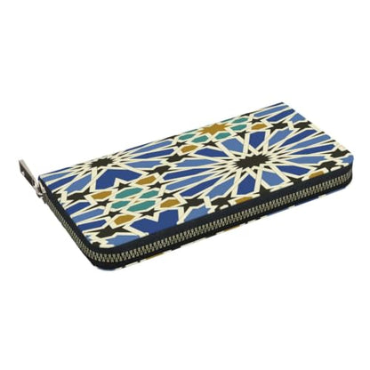 Geometric Islamic Art PU Leather Long Wallet for Women Men, Zipper Clutch Wallet RFID Card Holder Organizer - color: Geometric Islamic Art