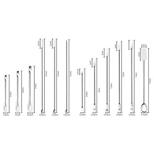 Diydeg 12Pcs Stainless Steel Lab Spatula, Micro Scoop Set, Lab Spoons Spatula Tool for Gel Capsules Empty Quickly Fill Tray with Powder Tamper Tools, Mixing Spatula