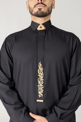 Thobe for Men - Embroidery Long Sleeves Kaftan - Mens Long Gown Thawb Jubba - color: Hawk, size: 58M