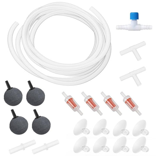 Moonorange Aquarium Air Pump Accessories Kit with Standard Tubing, Air Stones, Check Valves, Suction Cups and Connectors.(20 Ft. Tubing/4 Air Stone)