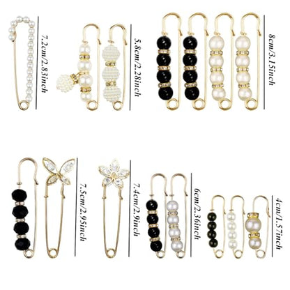 15PCS Pearl Brooch Safety Pins, Pant Waist Tightener Sharp Pins for Sweater Shawl Collar Dress Cardigan Shirt Jeans Clothes Accessories Decoration for Women - style: Fashion