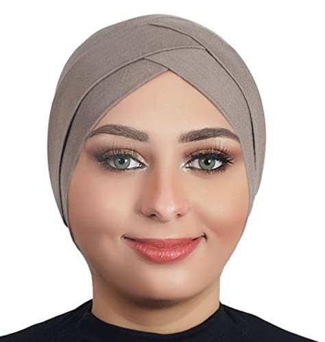 Solid Color Full Cover Inner Hijab Caps Muslim Forehead Cross Turban Stretch Hijab for Women Head Scarf Under Hijab - color: Coffee