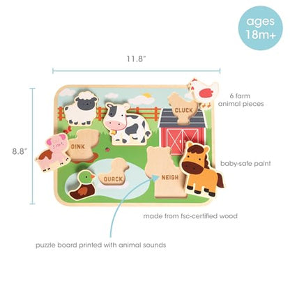 Pearhead Wooden Barn Puzzle, Pegged, Farm Animal Learning Toy | Montessori-Inspired Farm Board, Animal Sound Practice, Pegged Pieces, Toddler or Preschool Gift - color: Farm Animals