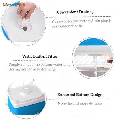 Collapsible Wash Basin 9L, Foldable Dish Tub with Drain Plug, Portable Collapsible Dish Basin, Camping Sink for Washing Dishes, Laundry & Kitchen Use (Blue) - color: Blue - Set of 1