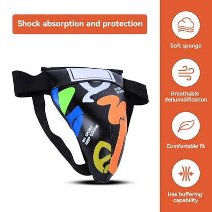 HERCHR Children Groin Guard, Boxing Kickboxing MMA Muay Thai Sparring Groin Guard Protective Gear for Sanda Taekwondo Training - color: Black