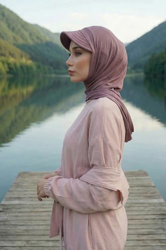Aisha's Design Full Coverage Cotton Bonnet Hijab with Visor Modest Underscarf Bonnet - color: Dusty Rose