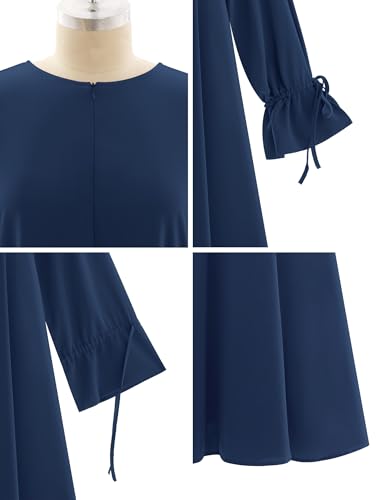 ODIZLI Women's Abaya Muslim Long Sleeve Tie Cuffs Prayer Dress Arabic Kaftan Dubai Turkey Islamic Dresses - color: Dark Blue, size: X-Large