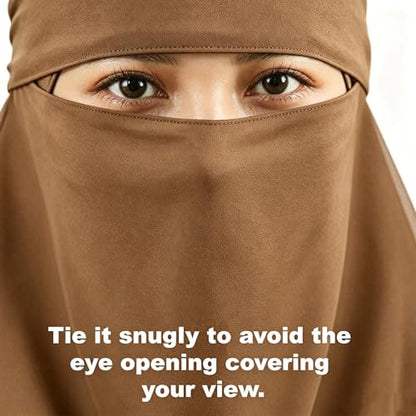 Single Layer Niqab, Soft Chiffon Muslim Veil Face Cover, One Layer Nose Piece, Hijab Prayer Face Mask for Women Men - color: Brown_l