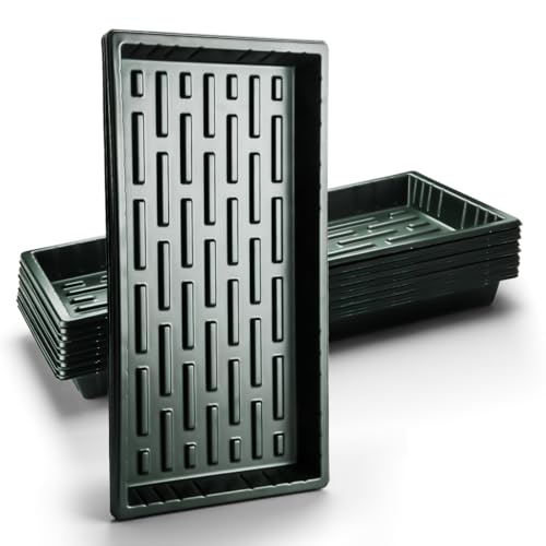 RooTrimmer 10 Pack Heavy Duty 1020 Trays No Holes - 1.6 Inch Deep Shallow Nursery Flats, Reusable Seed Starter Trays for 72/128 Cell Inserts, Microgreens, Seedling and Hydroponics (Dark Green) - size: TD538-10P-Dark Green