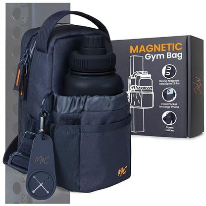 M2C® Premium Magnetic Gym Bag, Attaches to Gym Equipment, Holds 12 lbs | Magnetic Gym Pouch With Bottle, Phone & Key Storage, Detachable Strap, For Sports Or Travel. Including Towel & Towel Holder