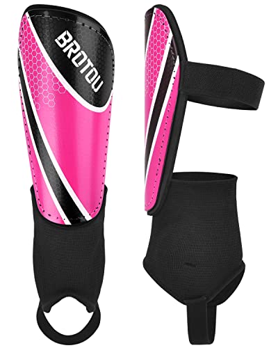 BROTOU Shin Guards Soccer Youth, Soccer Shin Guards for Kids 3-15, Light Weight Adjustable Straps Shin Pads Protection Equipment with Ankle and Leg Calf Protection - color: PINK, size: Small
