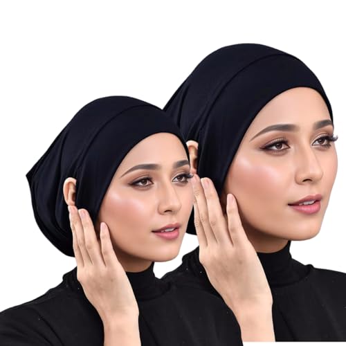 Muslim Under Scarf Tube Inner Cap for Women Islamic Turban Wrap Hijab Undercap Bonnet with Ear Hole - color: Black Black