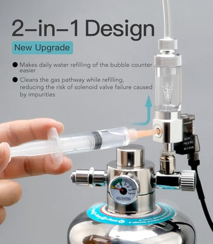 CO2 Bubble Counter with Solenoid Valve and Check Valve for CO2 Generator Water-Filled Version - color: Quick-Plug Water-Filled Version