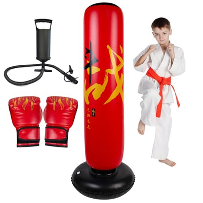 Onirii 66 Inch Kids Inflatable Punching Bag | Large Stable Kids Inflatable Boxing Bag Toy Set with Gloves for Boys & Girls Age 3-12 for Taekwondo,MMA and Practicing Karate - color: HZ Zhan