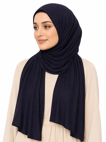 Easy Hijab for Women, Stretch Rayon Jersey Scarf, Solid Color - color: Mctls2539-navyblue