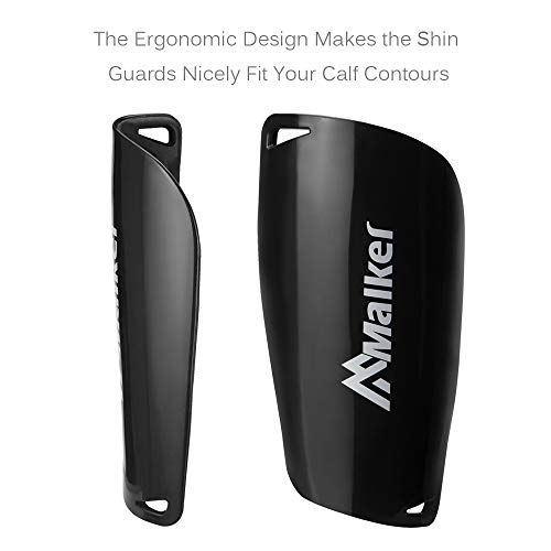 Malker Soccer Shin Guards for Kids Youth Adults Shin Guards Pads with Sleeves, Lightweight and Compact, Protective Soccer Equipment - color: Black, size: Large
