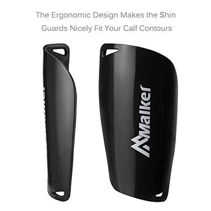Malker Soccer Shin Guards for Kids Youth Adults Shin Guards Pads with Sleeves, Lightweight and Compact, Protective Soccer Equipment - color: Black, size: Large