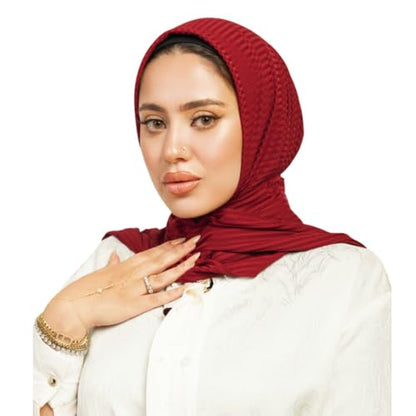 Instant Hijab For Women | Head Wrap100% Cotton Rib Headscarf | Easy to Wear Hijabs with Metal Pin - color: Deep Red
